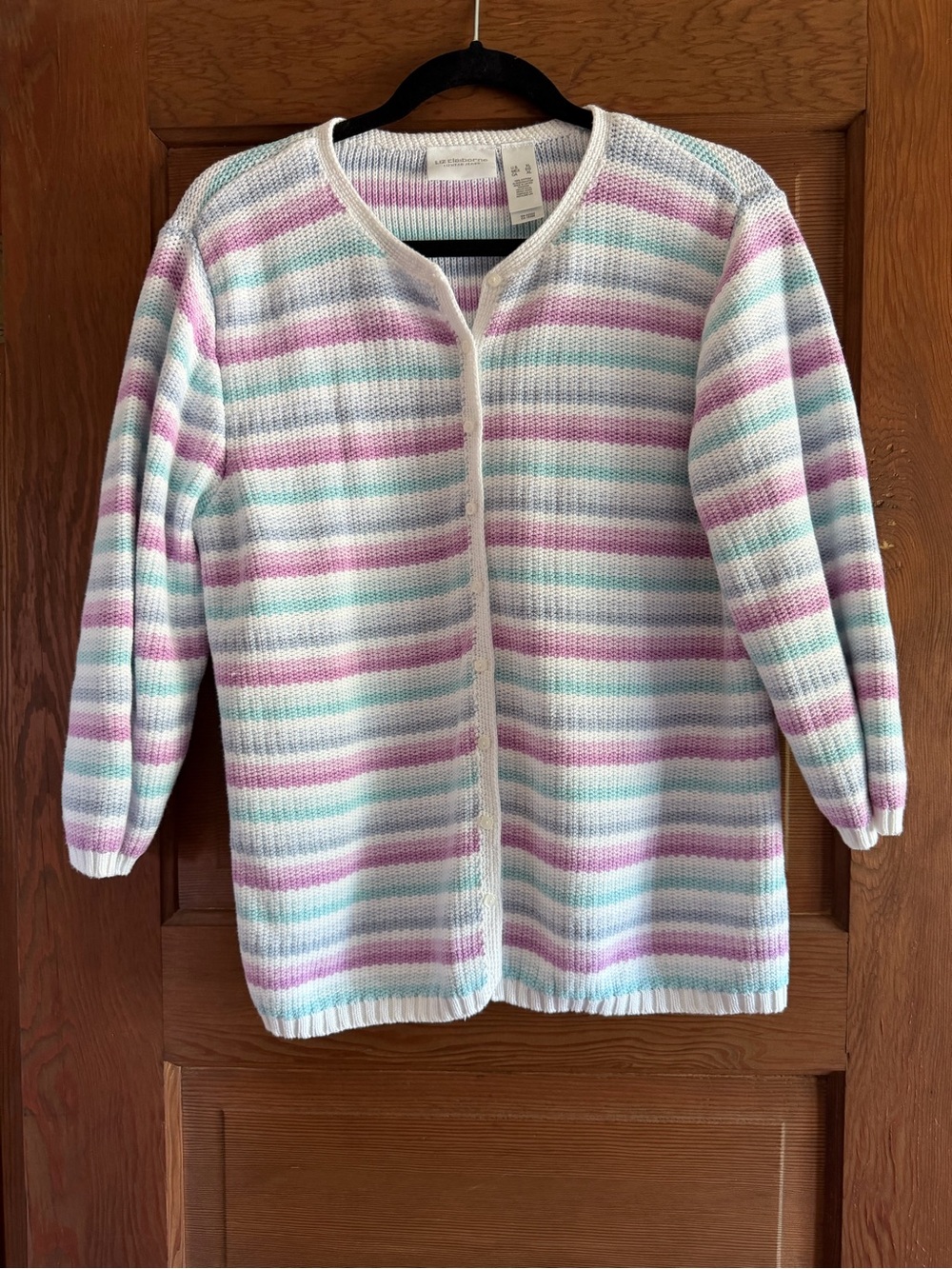 Liz Claiborne Lizwear Striped Pastel Button Down Cardigan Size XL
